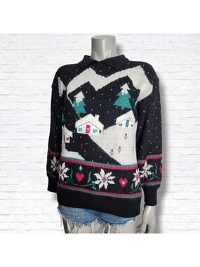 Vintage Barbra Sue Tacky Christmas Holiday Collar Knit Sweater Size S/M